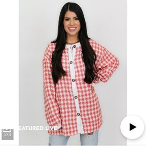 NEW Pink Tweed Plaid Sweater